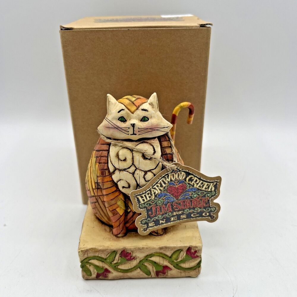 VTG Jim Shore Elijah Cat Figurine #114422 Heartwood Creek Enesco Yellow/Flower